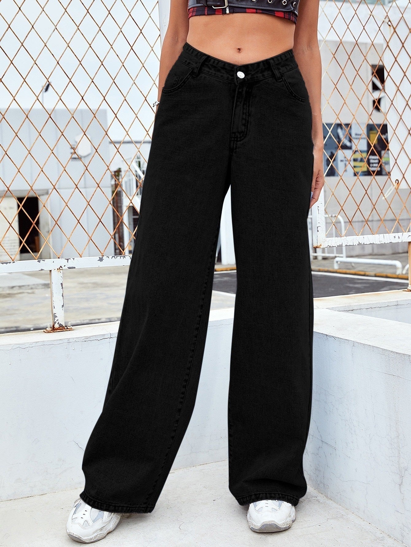 Classic Washed Denim Straight Jeans for Women – Comfortable Stretch Fit