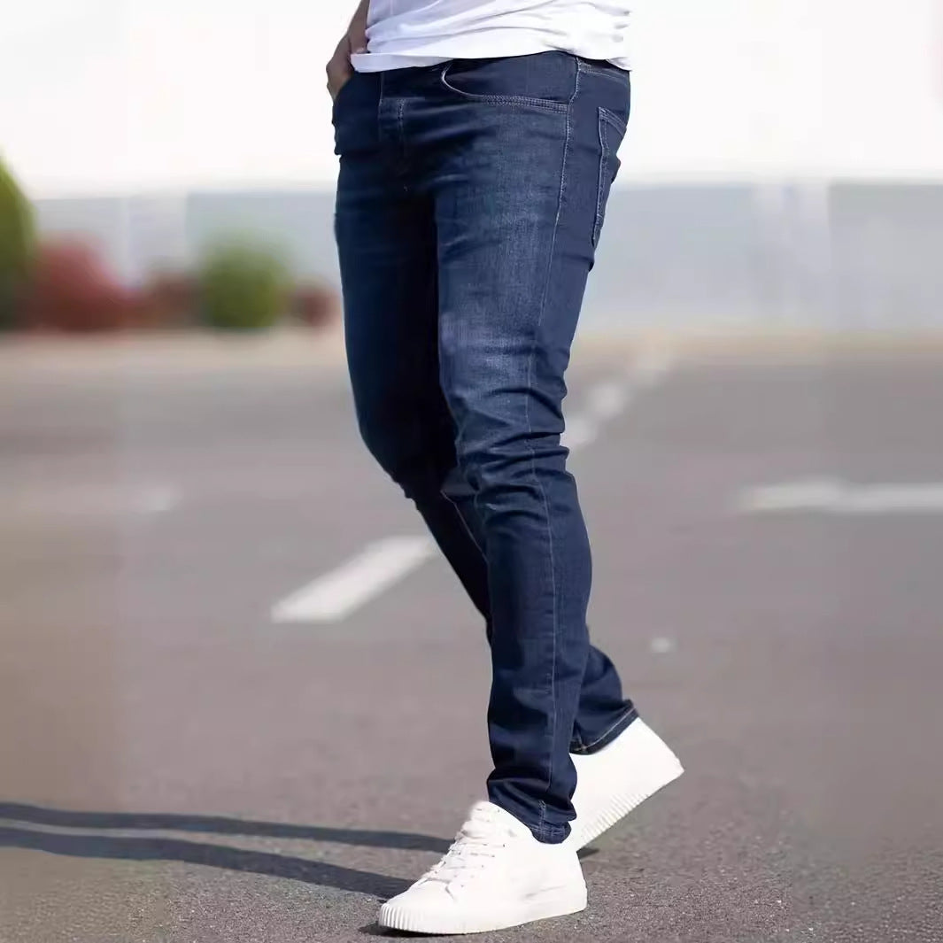 Men wearing slim fit blue jeans – trendy everyday denim
