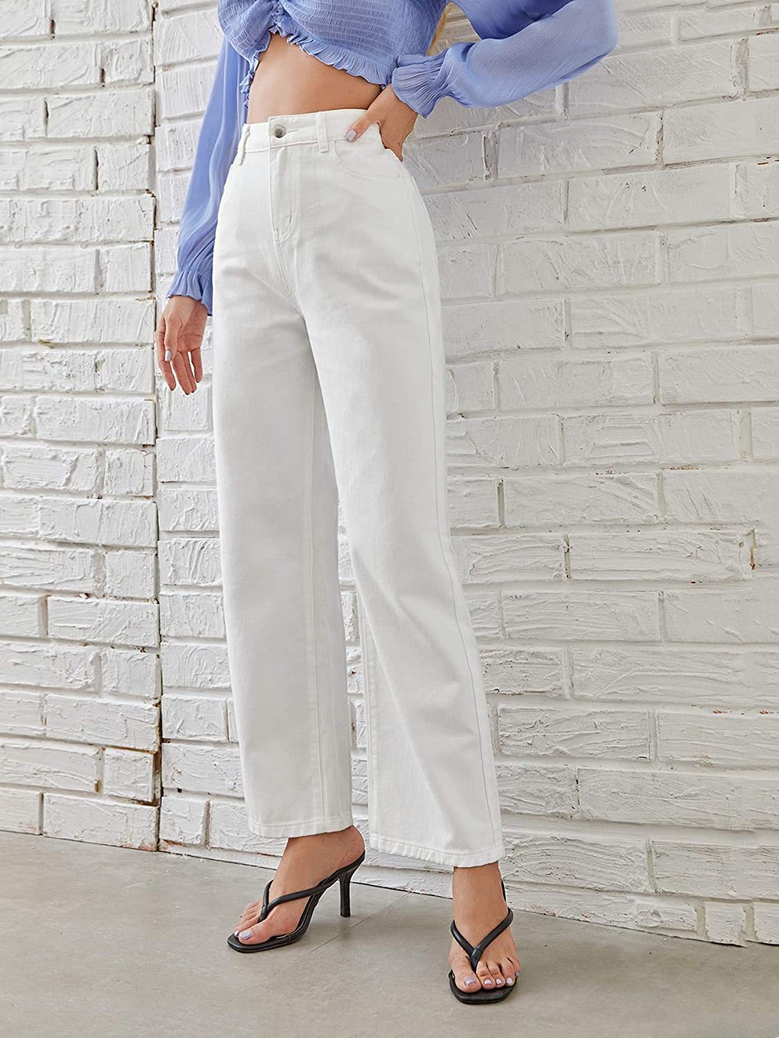High Waisted Straight Leg Jeans for Women – Slim Fit Denim Pants