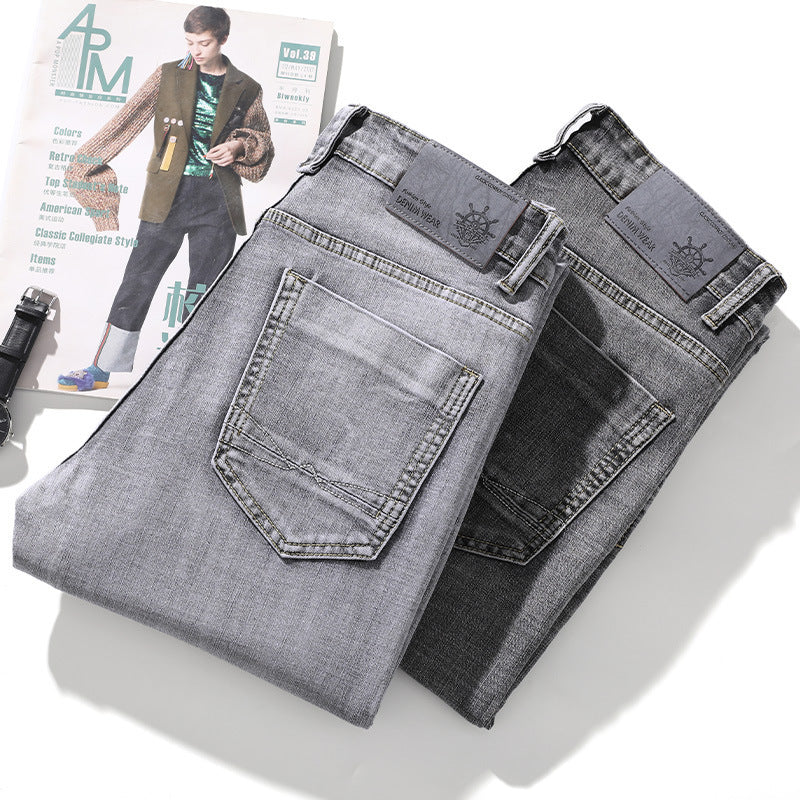 Men's Straight Leg Stretch Jeans – Versatile Retro Vintage Denim Pants