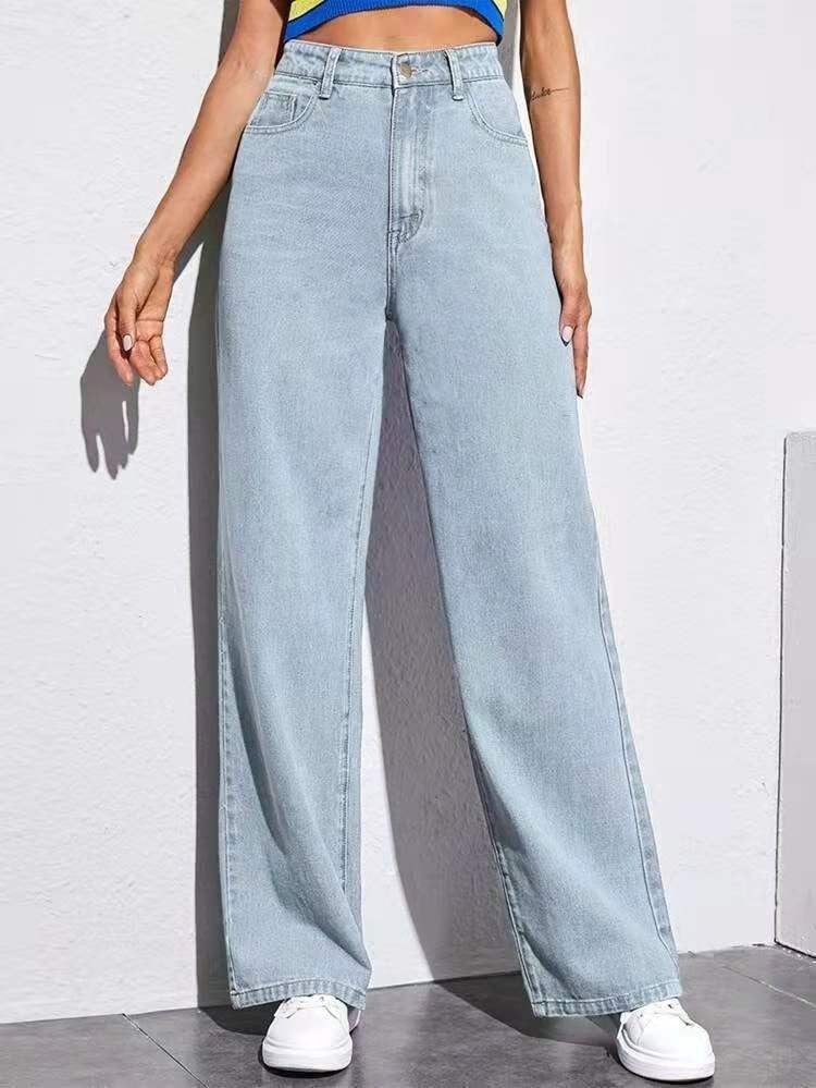 High Waisted Straight Leg Jeans for Women – Slim Fit Denim Pants