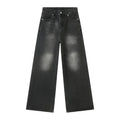 men's wide-leg loose straight fit Black-grey jeans on a white background 