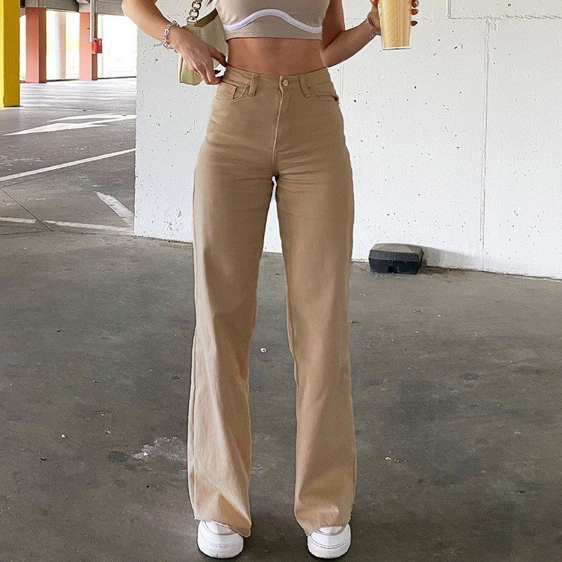 High Waisted Straight Leg Jeans for Women – Slim Fit Denim Pants