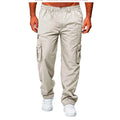 Beige cargo pants worn by a person on a white background