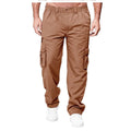 Brown cargo pants worn by a person on a white background