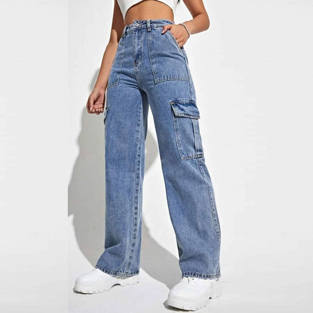 Women’s Utility Cargo Jeans – Wide Leg Denim with Multi Pockets