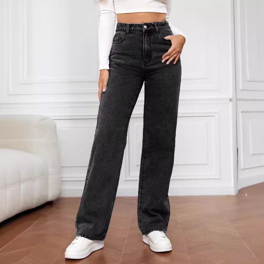 High Waisted Straight Leg Jeans for Women – Slim Fit Denim Pants